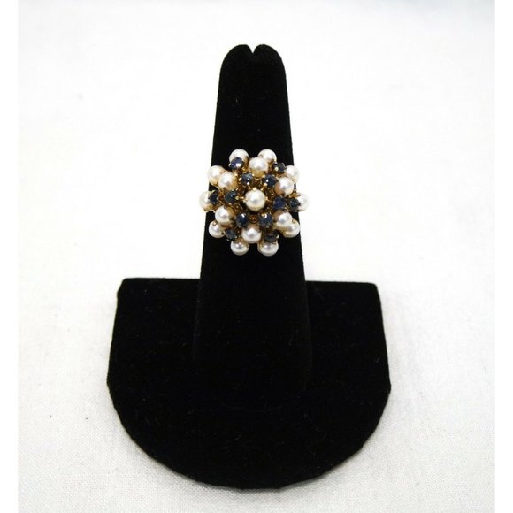 VTG 18K Yellow Gold, Pearl, and Sapphire Ring